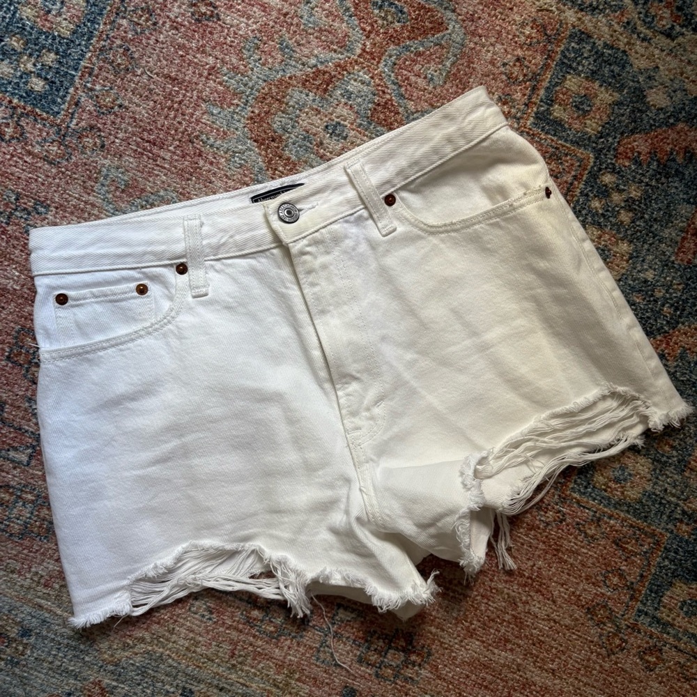Abercrombie White Denim High-Waisted Shorts